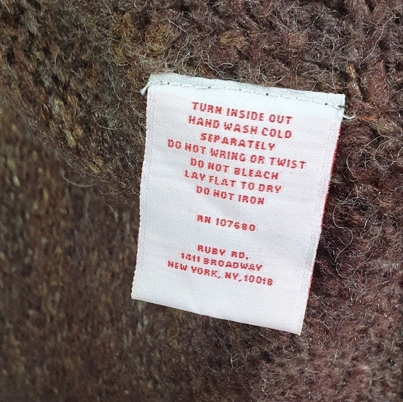 RUBY RD Open Front Chunky Cardigan Sweater Wool Blend Neutral Brown Womens Sz L - Picture 9 of 9